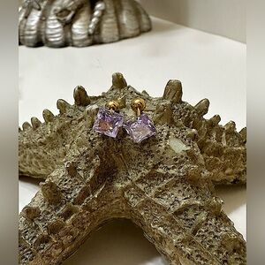 Stainless Steel Gold tone Lilac stud earrings